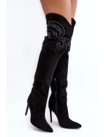 Damskie Kozaki Za Kolano Na Szpilce Czarne Vessy
