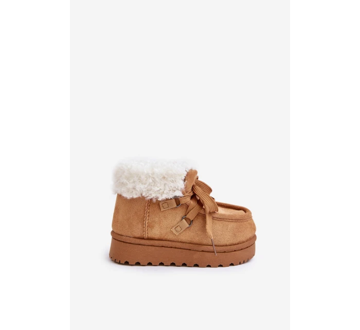 Śniegowce Botki Dziecięce Ocieplane Futerkiem Camel Adelane