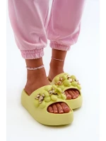 Dámske penové papuče s ozdobou na hrubej podrážke, limetkové Bremavia