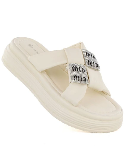 Dámske žabky na platforme so zirkónmi béžovej farby Potocki 16347