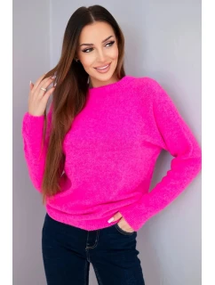 Dámsky detský sveter z alpaky s dlhými rukávmi neónovo ružovej farby