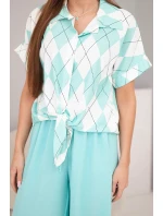 Dámska viskózna košeľa s kravatou a nohavice s elastickou mätou