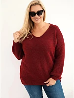 Dámský svetr Plus Size z vlnou s výstřihem do V bordó barva Dámský svetr Plus Size z vlnou s výstřihem do V bordó barva