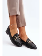 Mokasyny Damskie Na Płaskim Obcasie Z Ozdobą Czarne Iluvana Mokasyny Damskie Na Płaskim Obcasie Z Ozdobą Czarne Iluvana