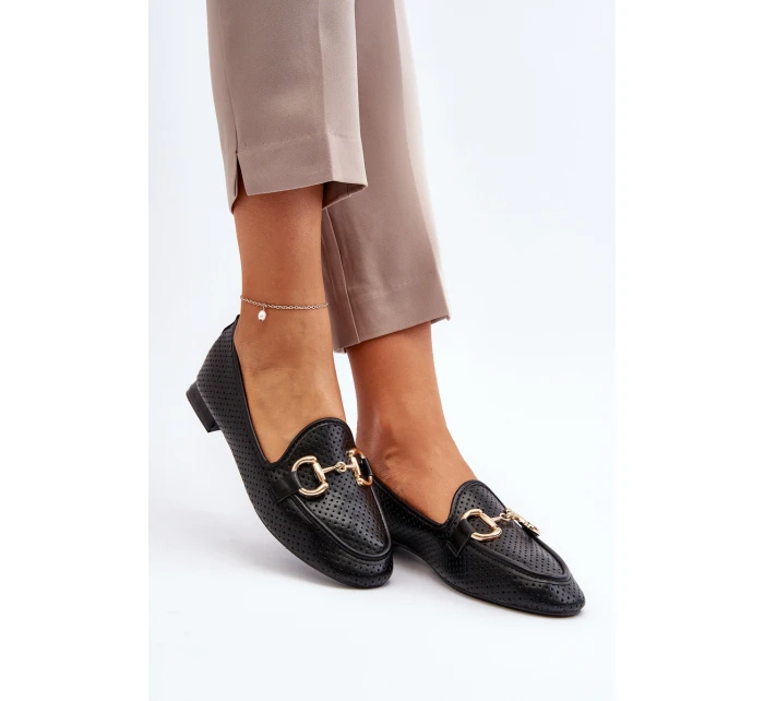 Mokasyny Damskie Na Płaskim Obcasie Z Ozdobą Czarne Iluvana Mokasyny Damskie Na Płaskim Obcasie Z Ozdobą Czarne Iluvana