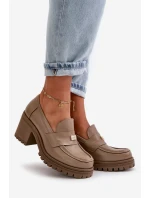 model 21669255 Elegantní dámské polobotky na podpatku z pravé kůže tmavě béžové - Zazoo