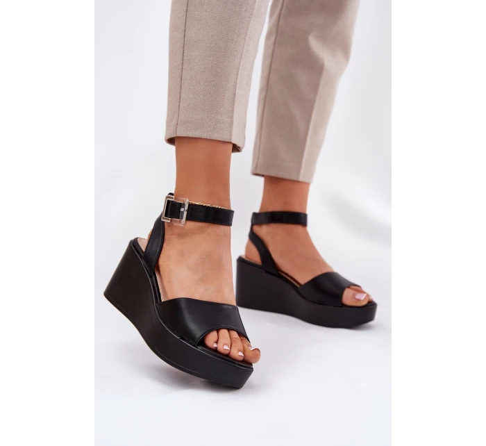 Sandały Damskie Na Koturnie Czarne Efrina