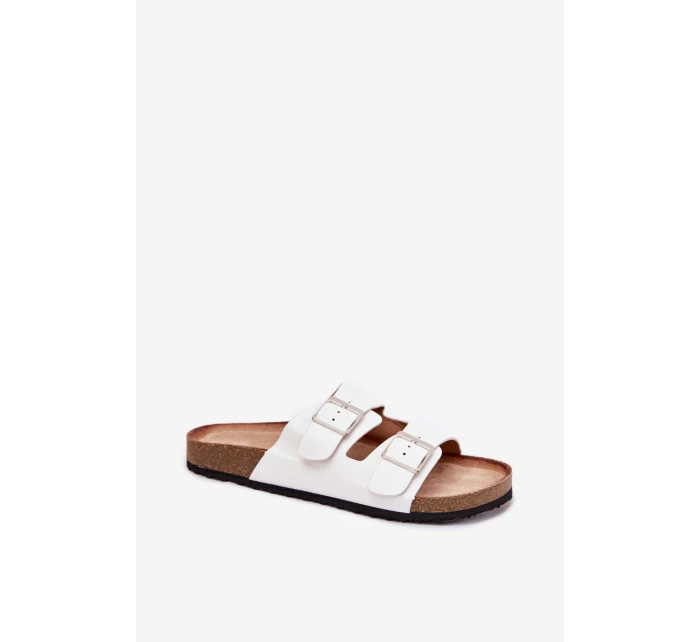 Klapki Damskie Na Korkowej Platformie Klamry Białe Evisolla Klapki Damskie Na Korkowej Platformie Klamry Białe Evisolla
