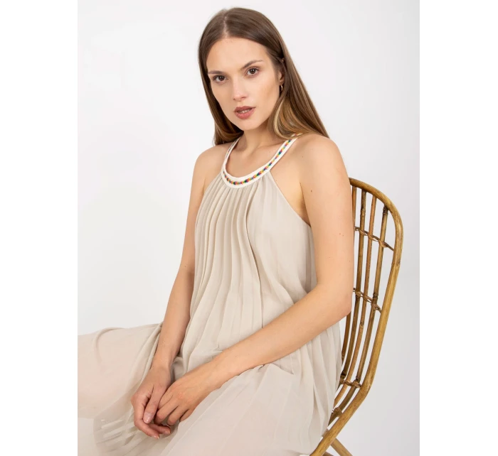 Šaty DHJ SK model 17604059 světle béžová - FPrice Šaty DHJ SK model 17604059 světle béžová - FPrice