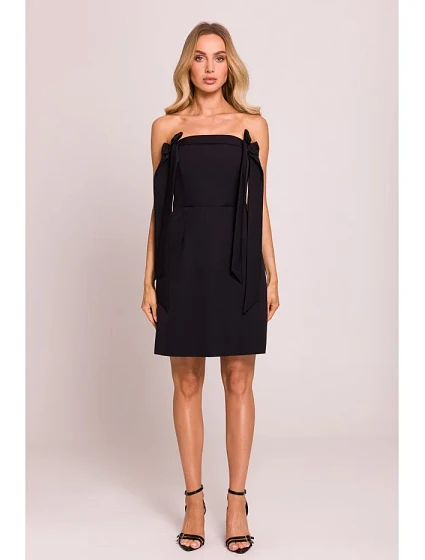 model 20970708 Šaty na ramínka s mašlemi černé - Moe