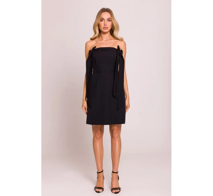 model 20970708 Šaty na ramínka s mašlemi černé - Moe