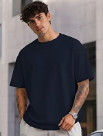 Pánske základné oversize tmavomodré bavlnené tričko FashionStreet RX5684