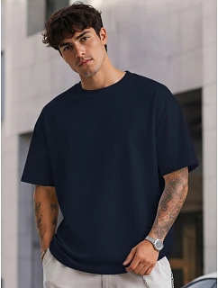 Pánske základné oversize tmavomodré bavlnené tričko FashionStreet RX5684