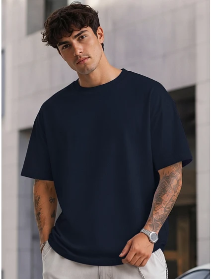 Pánske základné oversize tmavomodré bavlnené tričko FashionStreet RX5684 Pánske základné oversize tmavomodré bavlnené tričko FashionStreet RX5684