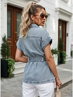 Koszula damska jeansowa z paskiem i krótkim rękawem model 22223058 - FashionStreet