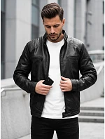 Pánska kožená zateplená bunda s kapucňou, čierna, FashionStreet TX5145 Pánska kožená zateplená bunda s kapucňou, čierna, FashionStreet TX5145