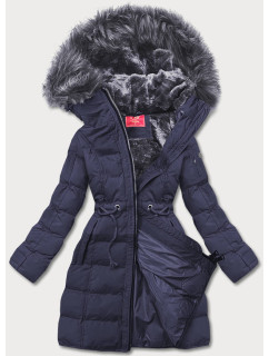 Tmavomodrá dámska zimná bunda s kapucňou (M-21603)