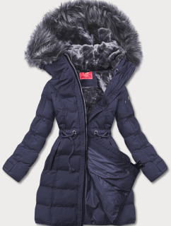 Tmavomodrá dámska zimná bunda s kapucňou (M-21603)