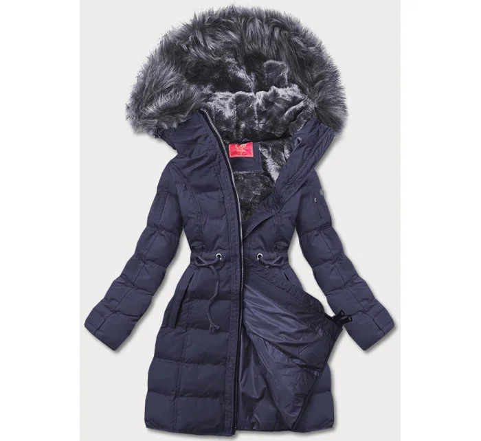 Tmavomodrá dámska zimná bunda s kapucňou (m-21603)