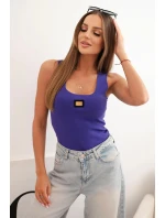 Dámská pruhovaná top na ramínkách s ozdobnou nášivkou tmavě fialová
