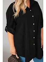 Dámska košeľa Plus Size z viskózy, manšestrová, s odnímateľnými rukávmi, čierna