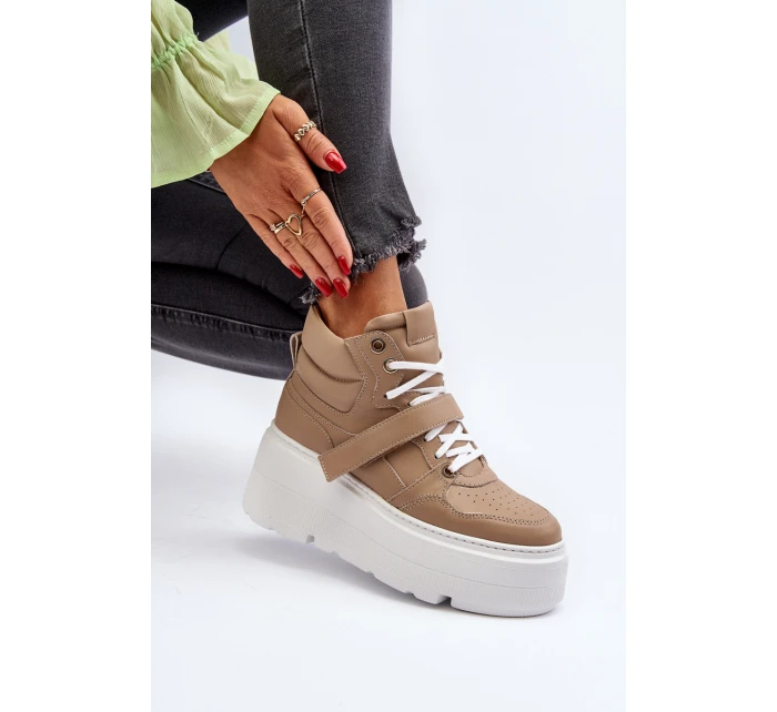 Zazoo 3450 Skórzane Sneakersy Damskie Beżowe