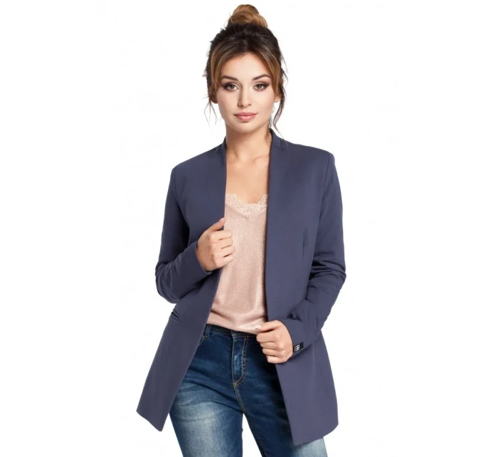 B030 Pletená bunda bez goliera - čierna