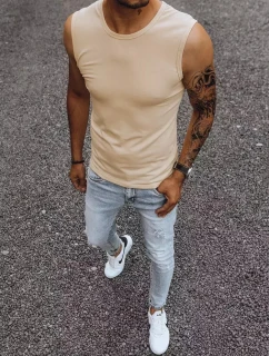 Pánske tričko bez rukávov s potlačou béžovej farby FashionStreet RX4918