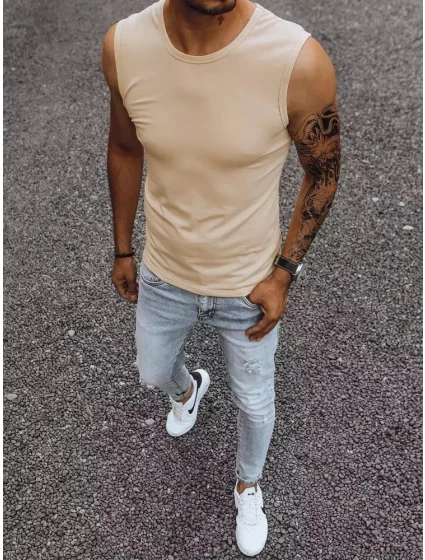 Pánské tričko bez rukávů s potiskem béžové Dstreet model 21965038 - FashionStreet