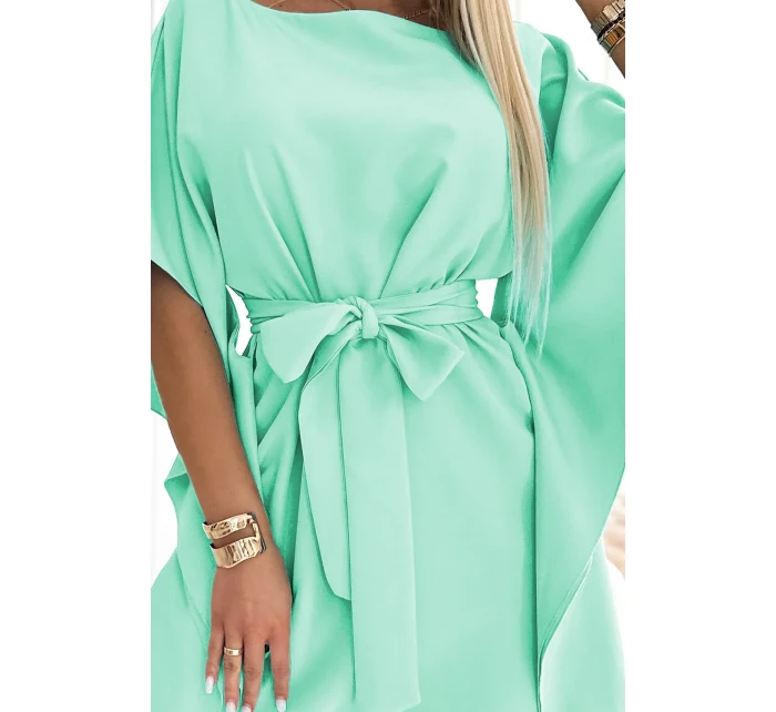 287-31 SOFIA Dámske šaty s motýlikom a viazaním v páse - MINT 287-31 SOFIA Dámske šaty s motýlikom a viazaním v páse - MINT