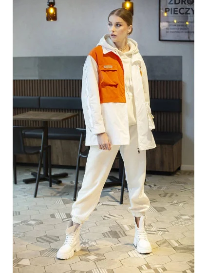Bielo/oranžová dámska bunda vetrovka (AG3-010)