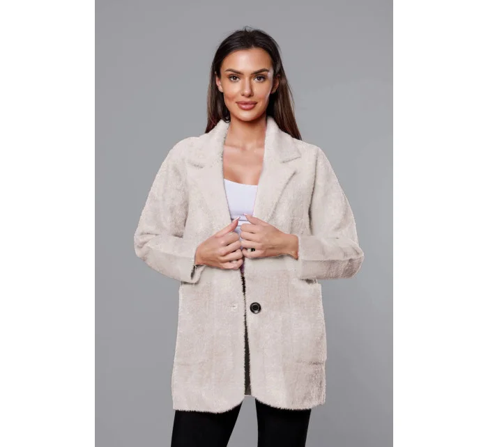 Krátky béžový vlnený prehoz cez oblečenie typu alpaka (7108-1)