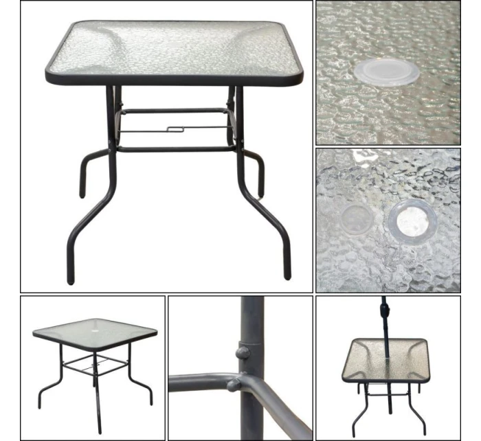 SET ZÁHRADNÉHO NÁBYTKU SYDNEY STÔL 4 STOLIČKY A SLNEČNÍK SIVÝ