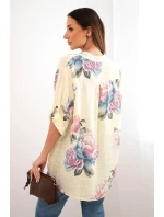 Dámska bavlnená blúzka s kvetinovým vzorom žltá