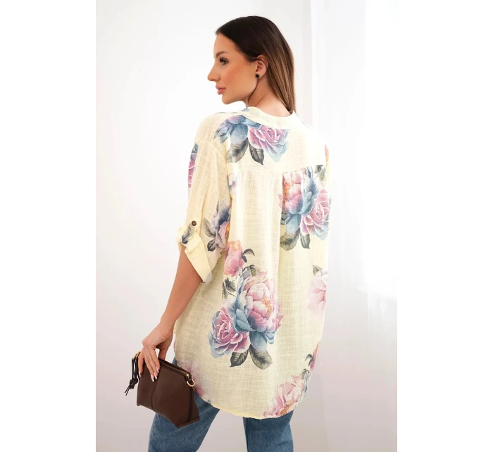 Dámska bavlnená blúzka s kvetinovým vzorom žltá