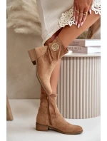 Botki Damskie Zapinane Na Zamek Z Ozdobnym Detalem Eko Zamszowe Beżowe Lerioria