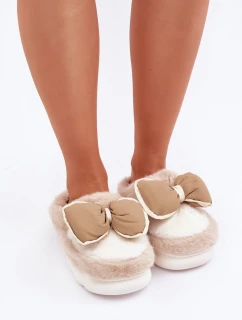 Kožešinové pantofle s mašlí béžové model 21681731 - Boto