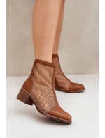 Síťované Dámské Boty Na Podpatku Hnědé model 21683781 - Boto Síťované Dámské Boty Na Podpatku Hnědé model 21683781 - Boto