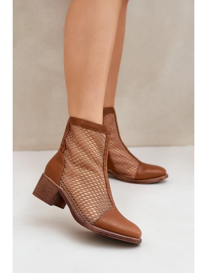 Síťované Dámské Boty Na Podpatku Hnědé model 21683781 - Boto Síťované Dámské Boty Na Podpatku Hnědé model 21683781 - Boto