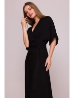 model 21154672 Viskózové maxi šaty se zavinovacím vzorem černé - STYLOVE