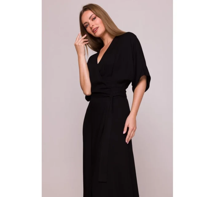 model 21154672 Viskózové maxi šaty se zavinovacím vzorem černé - STYLOVE