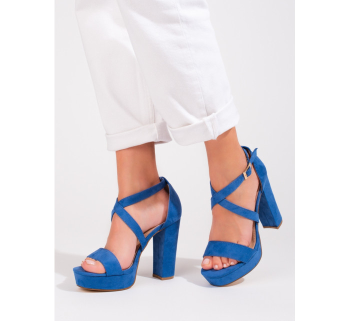 Luxusné dámske modré sandále na ihličkovom podpätku