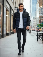 Pánská zimní bunda s kapucí tmavě modrá a černá Dstreet model 21993641 - FashionStreet
