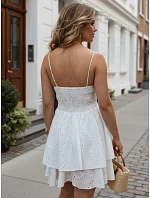 Dámske bavlnené šaty s prelamovanou výšivkou, biele, FashionStreet EY2680