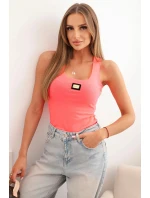 Dámská pruhovaná tílko s ozdobnou nášivkou růžový neon Dámská pruhovaná tílko s ozdobnou nášivkou růžový neon