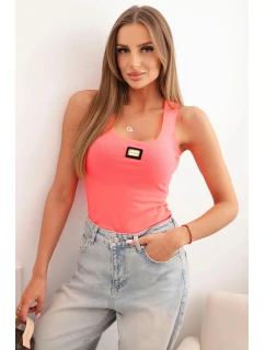 Dámská pruhovaná tílko s ozdobnou nášivkou růžový neon