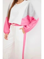 Dámska súprava s voľnou mikinou a širokými nohavicami ružovej farby