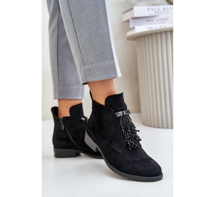 Zateplené Nízké Boty S Dekorací Na Zip Černé model 21675901 - S.Barski Zateplené Nízké Boty S Dekorací Na Zip Černé model 21675901 - S.Barski