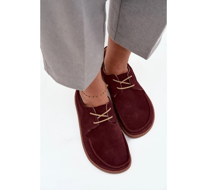 Półbuty Damskie Typu Barefoot Z Naturalnego Zamszu Zazoo 327 Bordowe