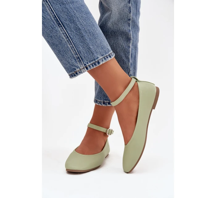 Dámské baleríny s páskem a sponou Zelené model 21747615 - Boto